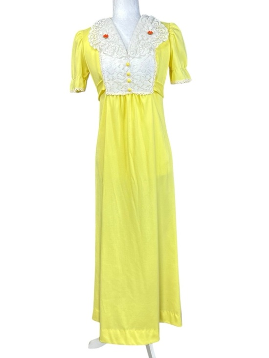 Vintage Dresses & Skirts - Vintage Cottagecore Maxi Dress 7 60's Hippie Flower Child Lace Puff Sleeve